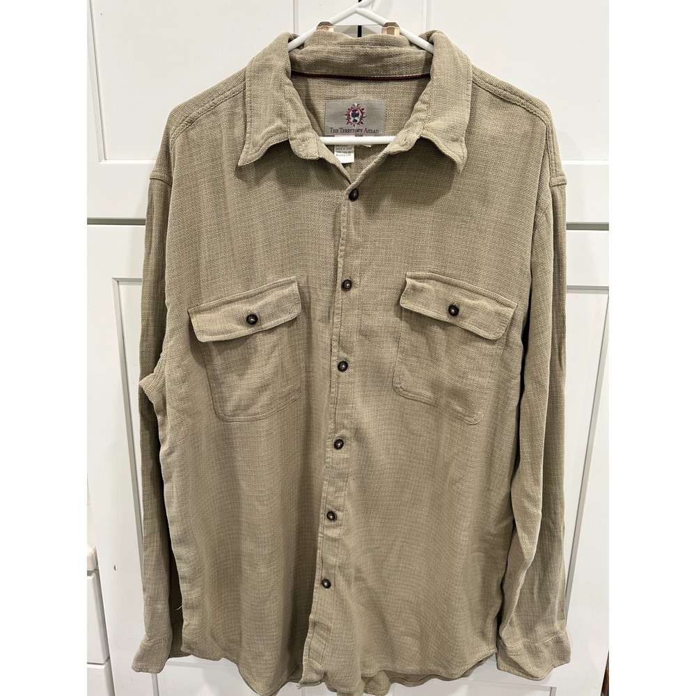 The Territory Ahead Mens XL 100% Silk Textured Long Sleeve Button Down Shirt Tan